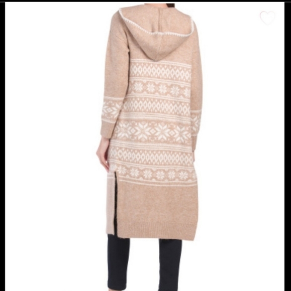 NWT Aspen Cozy Hooded Fairisle Duster Cardigan, size XS, oatmel/white - Picture 3 of 13